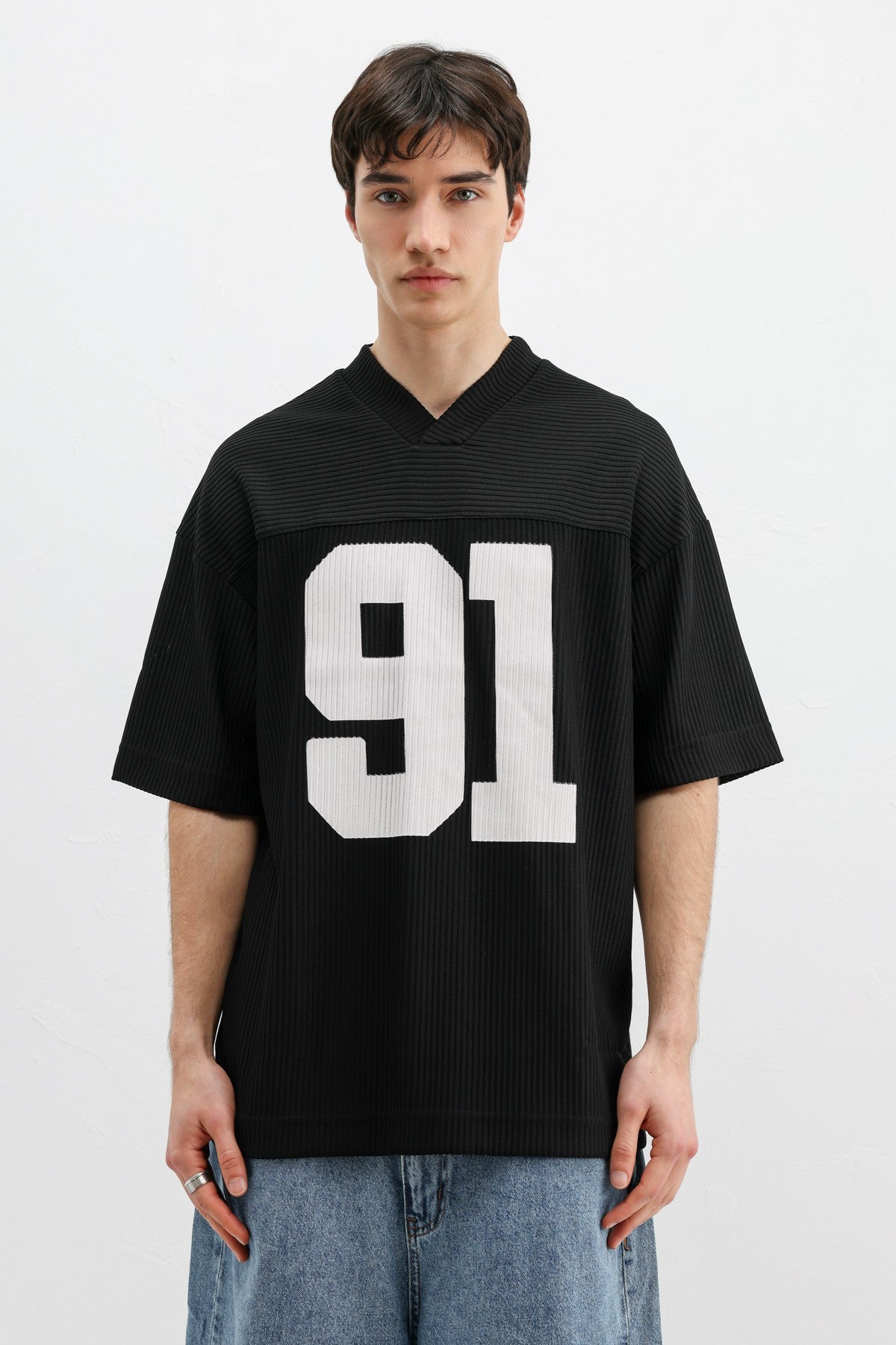 Printed Oversized T-Shirt with Ribbed Hem