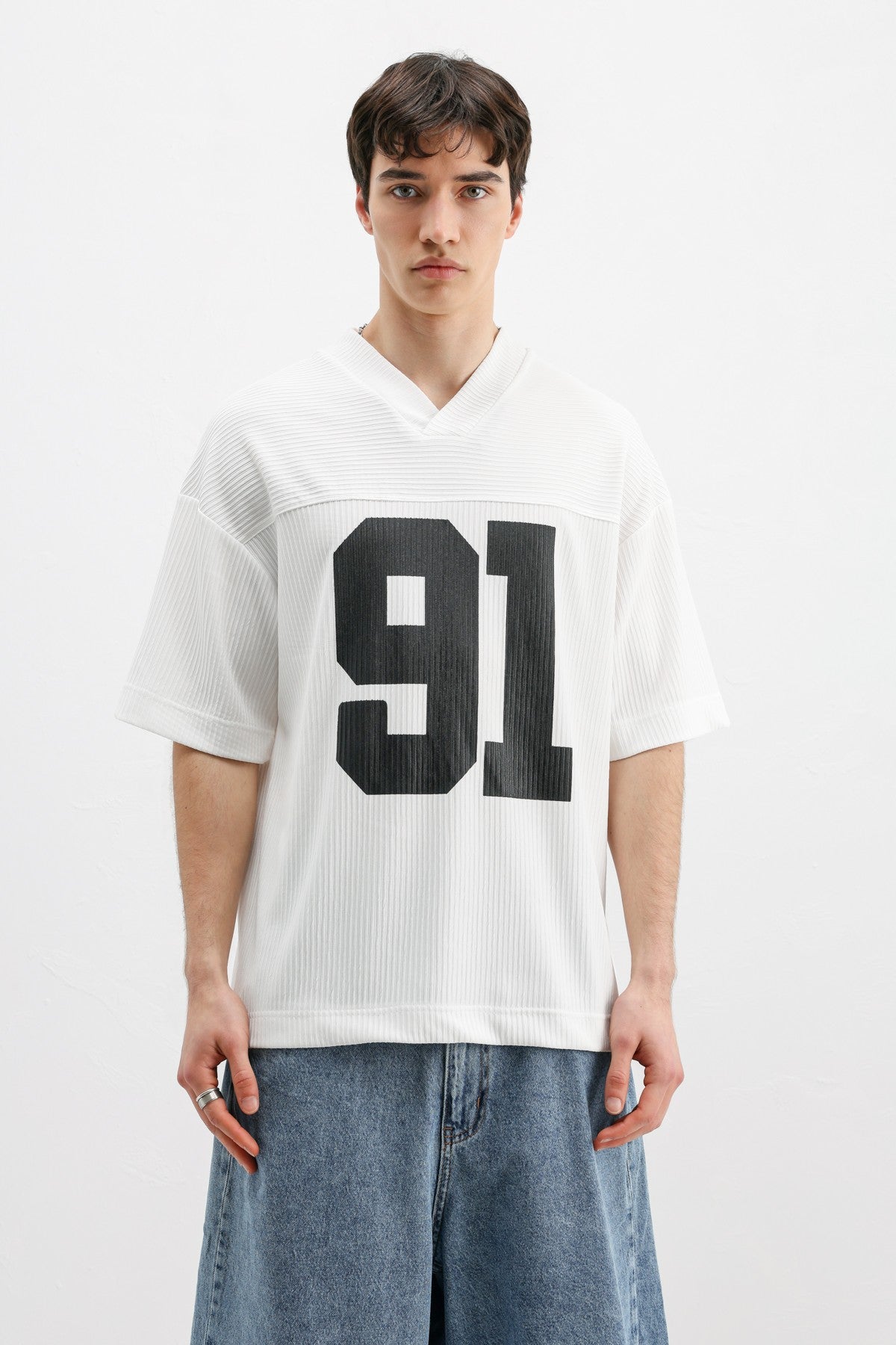 Printed Oversized T-Shirt with Ribbed Hem