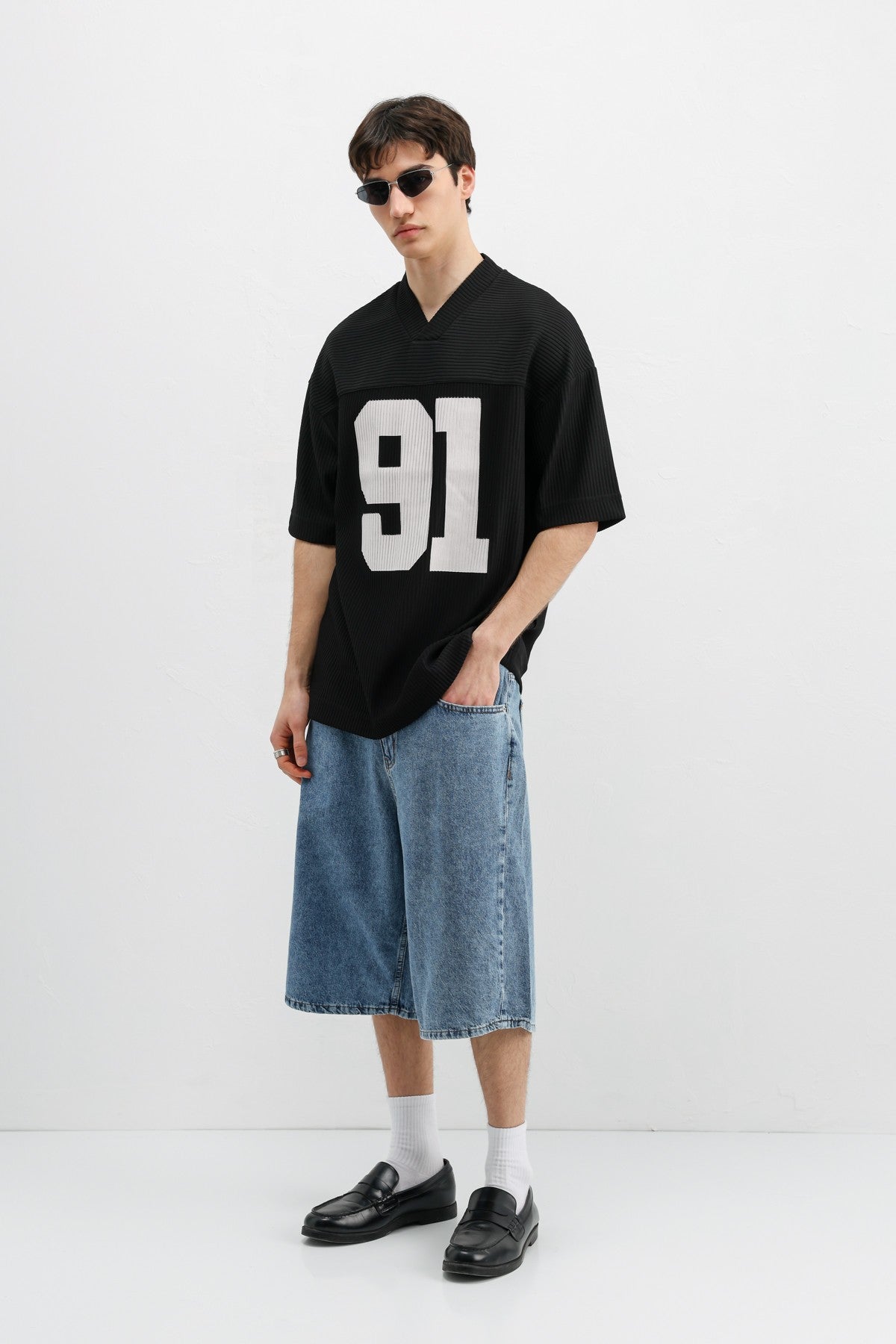 Printed Oversized T-Shirt with Ribbed Hem