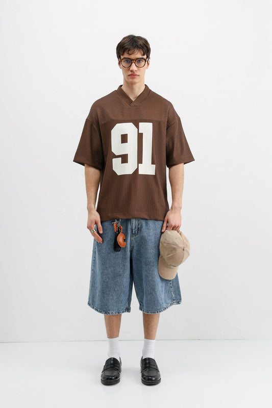 Printed Oversized T-Shirt with Ribbed Hem