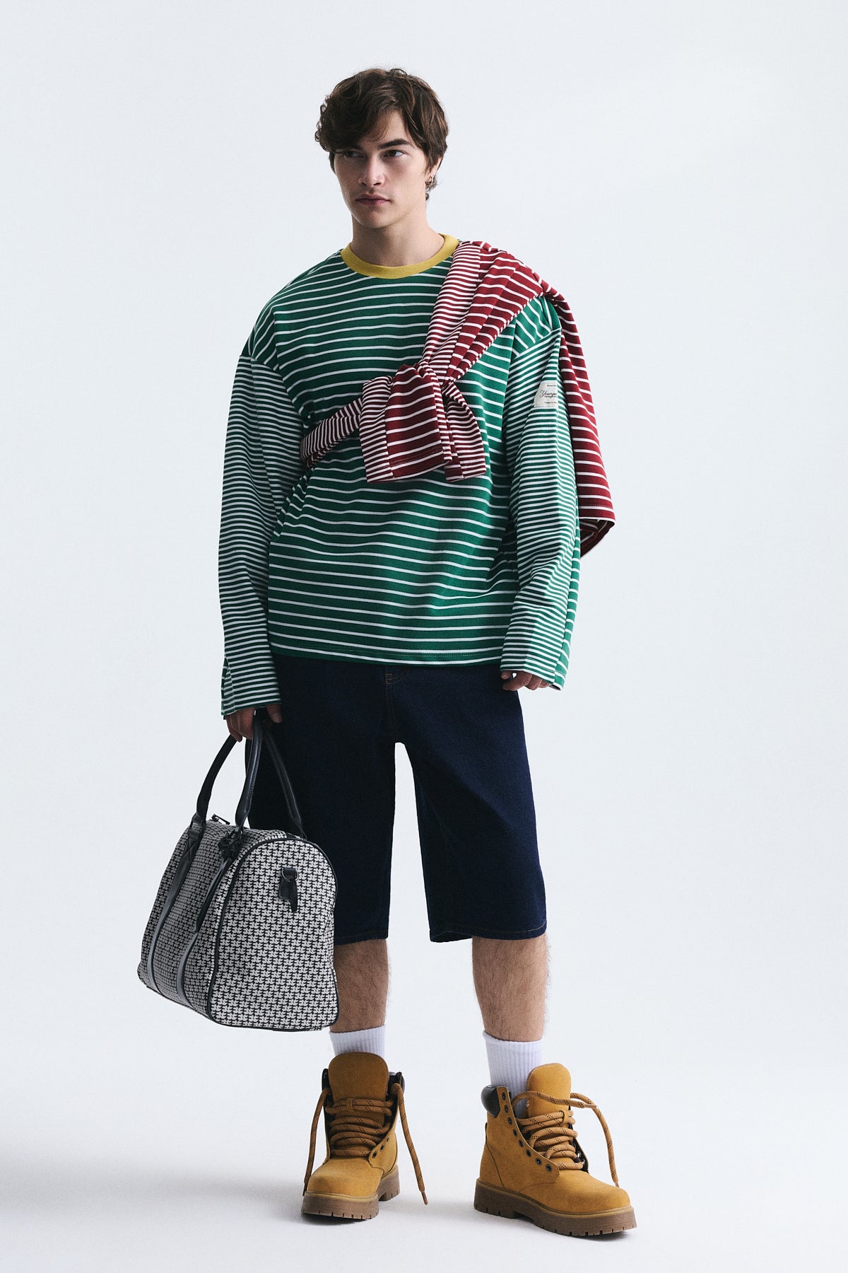 Contrast-Collar Striped Sweatshirt