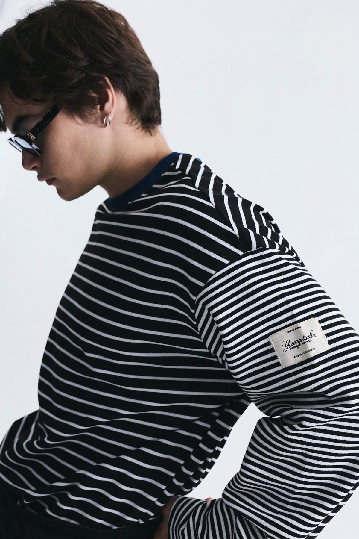 Contrast-Collar Striped Sweatshirt