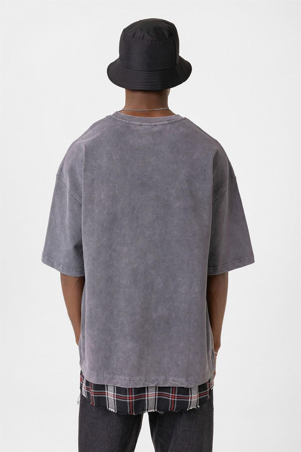 Oversized T-Shirt with Checkered Details and a Washed Look