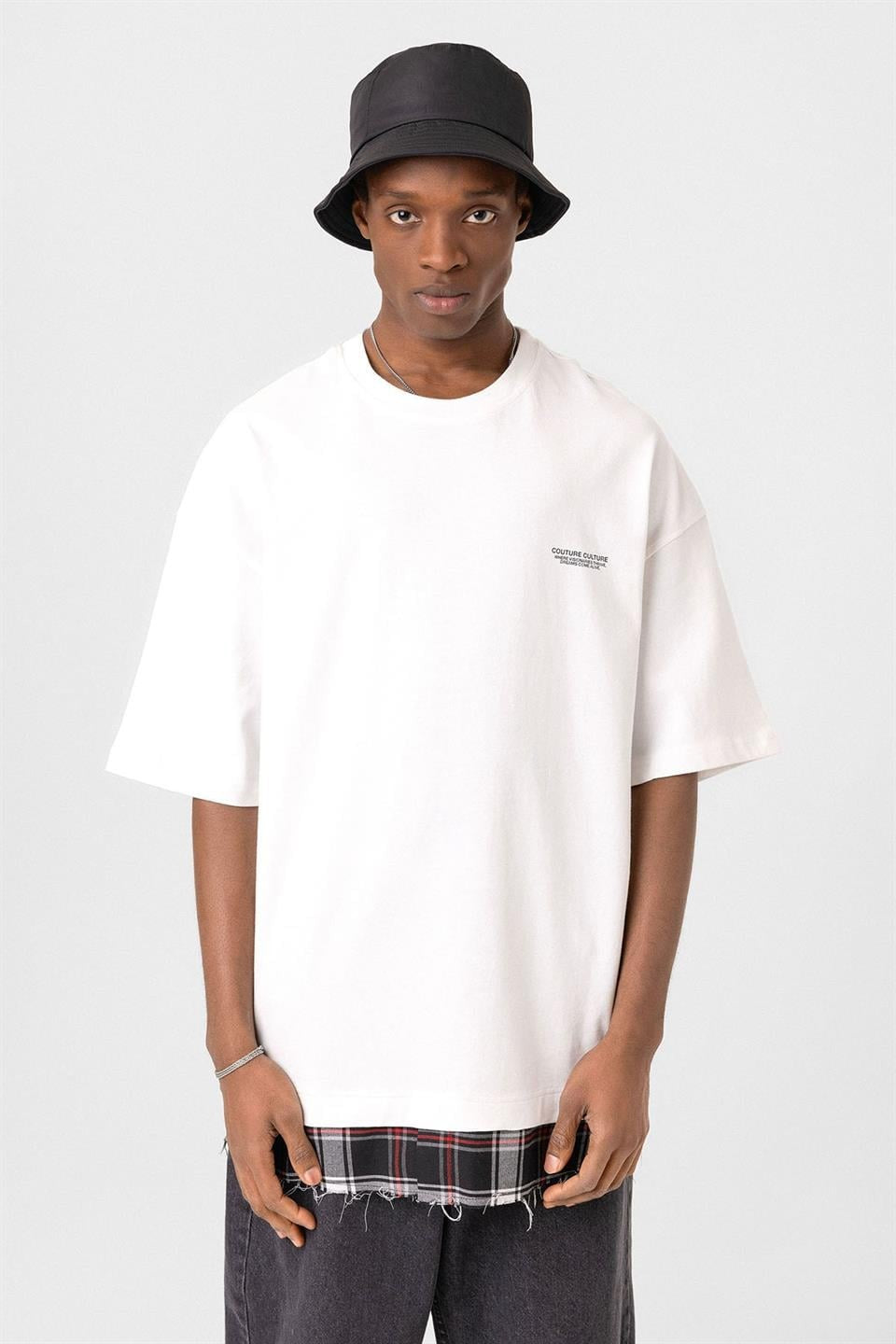 Oversized T-Shirt with Checkered Details and a Washed Look