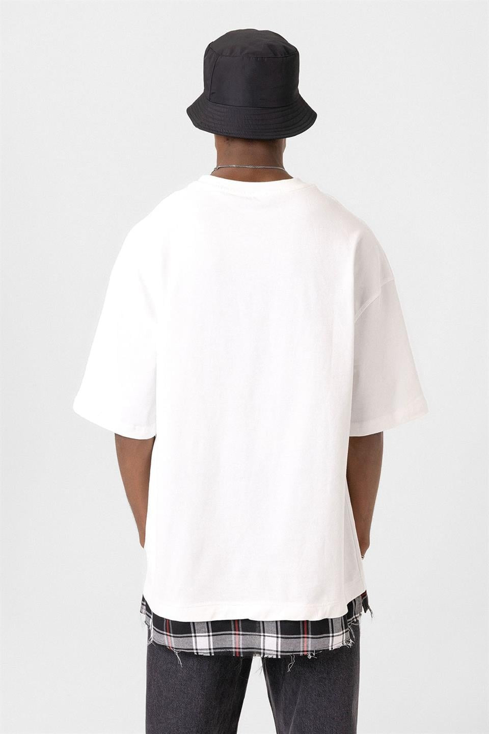 Oversized T-Shirt with Checkered Details and a Washed Look
