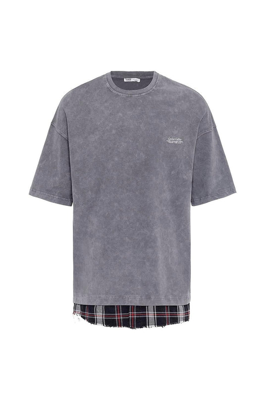 Oversized T-Shirt with Checkered Details and a Washed Look