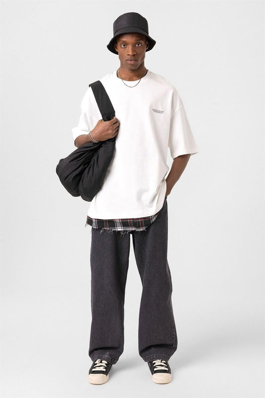 Oversized T-Shirt with Checkered Details and a Washed Look