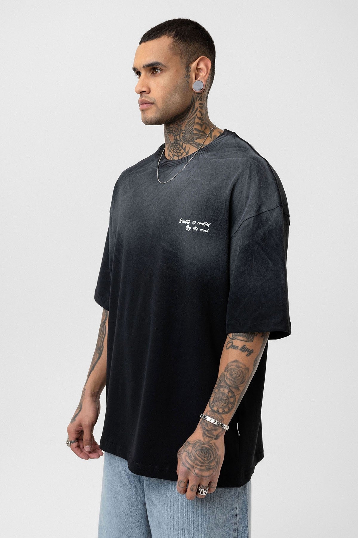 Oversized T-Shirt with Washed-Out Print and Detailed Design