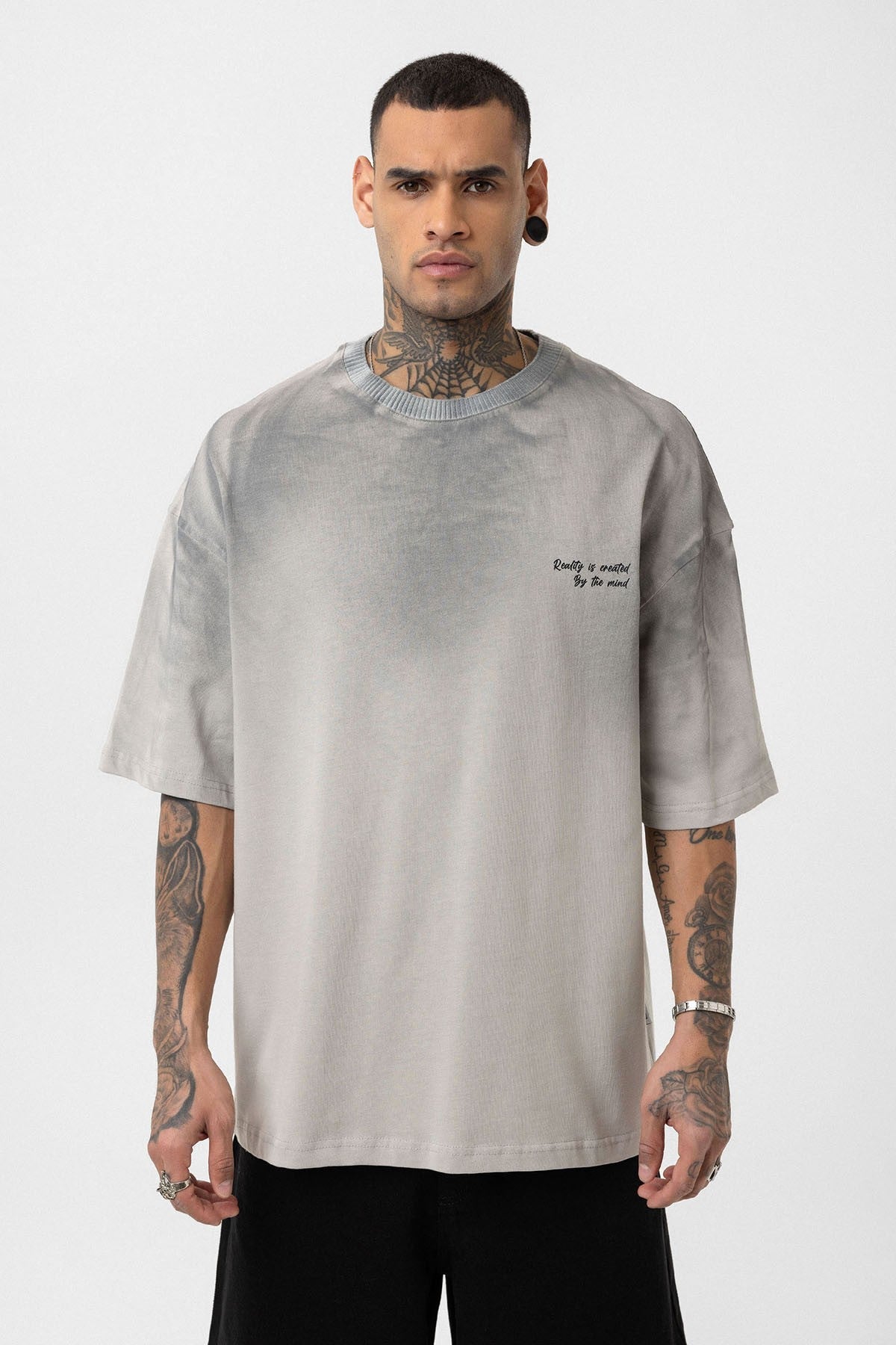 Oversized T-Shirt with Washed-Out Print and Detailed Design