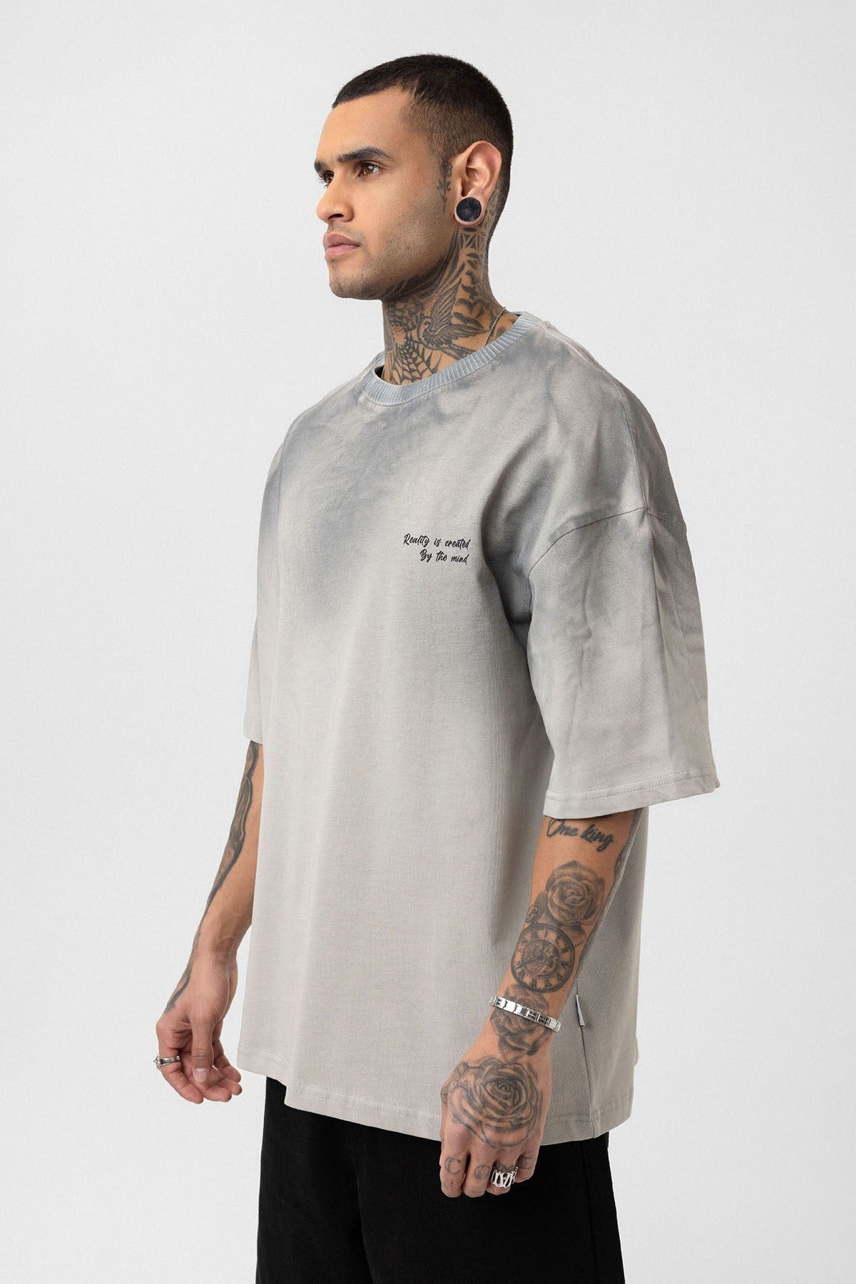 Oversized T-Shirt with Washed-Out Print and Detailed Design