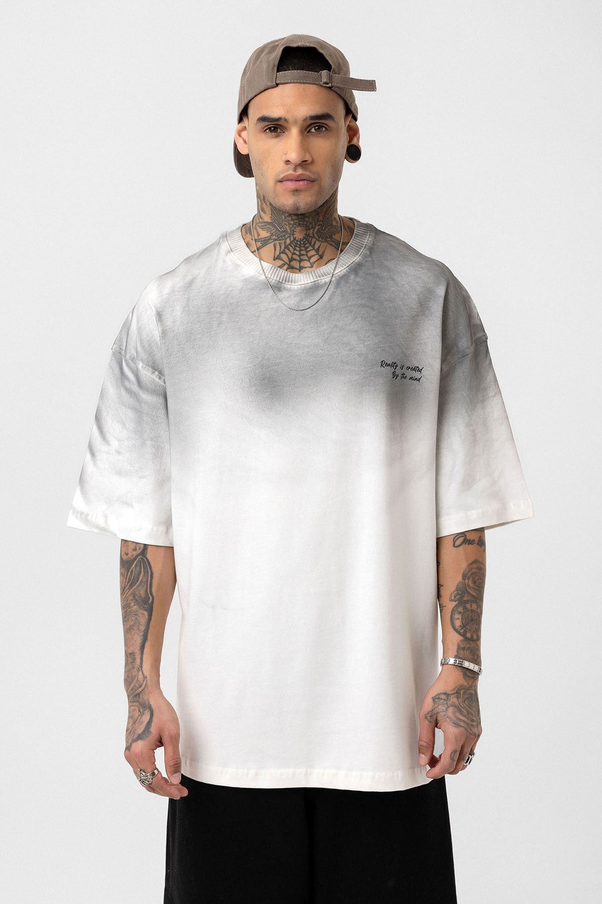 Oversized T-Shirt with Washed-Out Print and Detailed Design