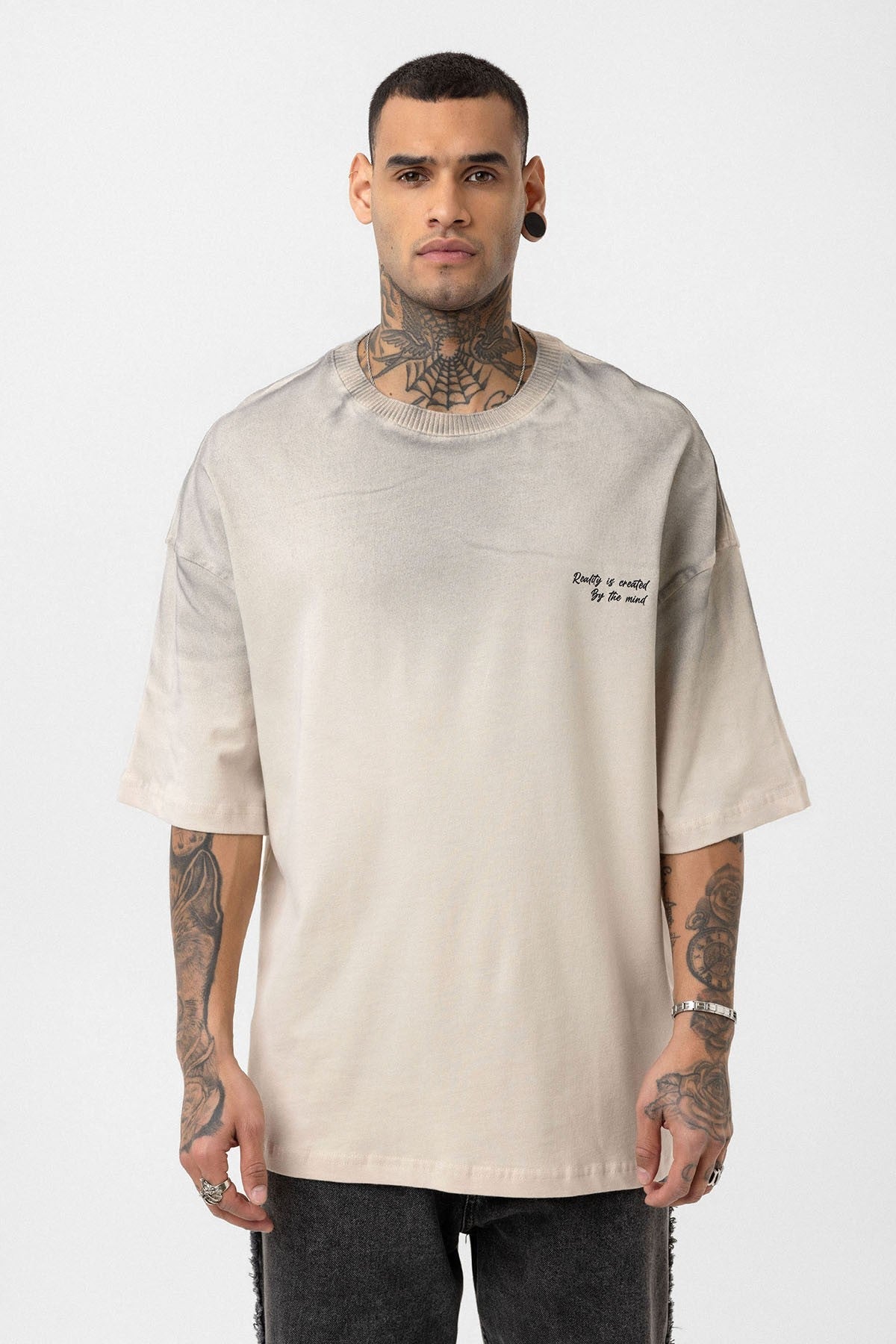 Oversized T-Shirt with Washed-Out Print and Detailed Design