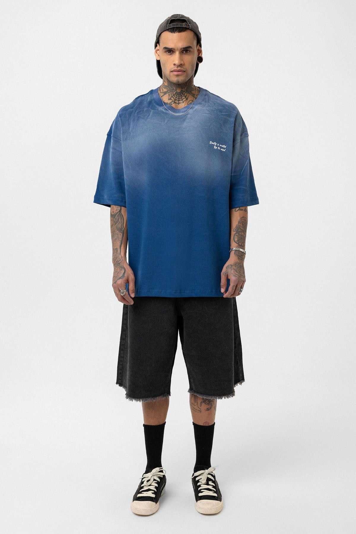 Oversized T-Shirt with Washed-Out Print and Detailed Design