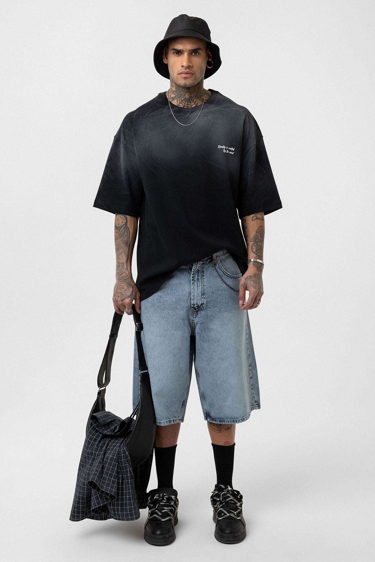 Oversized T-Shirt with Washed-Out Print and Detailed Design