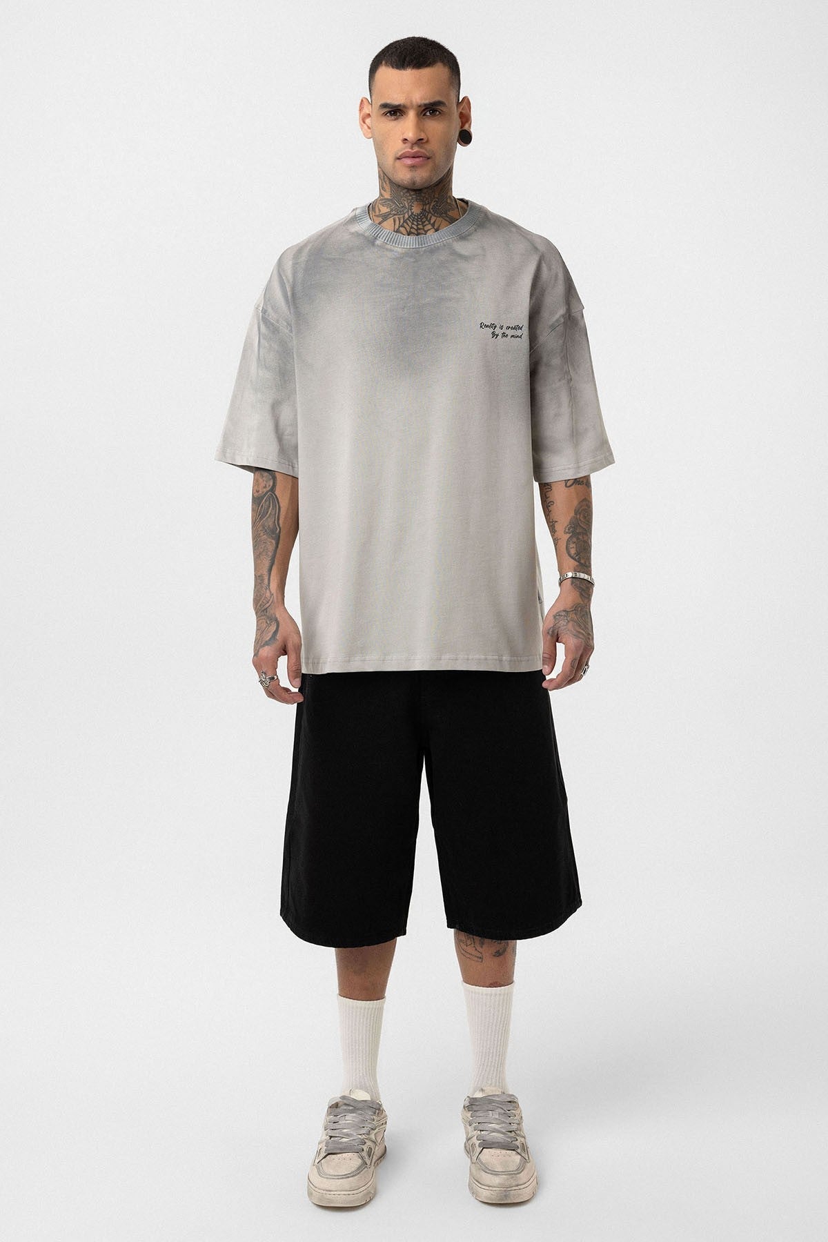 Oversized T-Shirt with Washed-Out Print and Detailed Design
