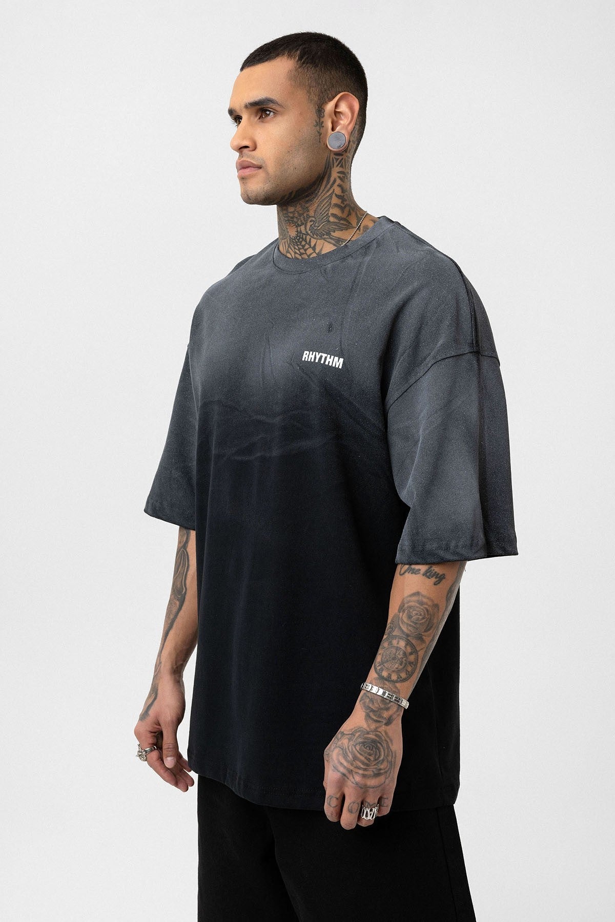 Oversized T-Shirt with Back Print and Washed Finish V70-33