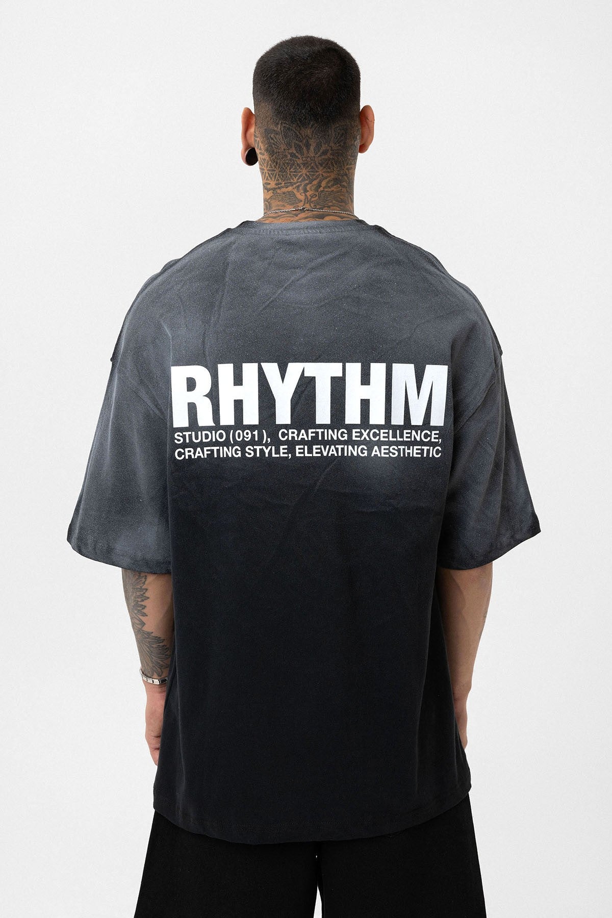 Oversized T-Shirt with Back Print and Washed Finish V70-33