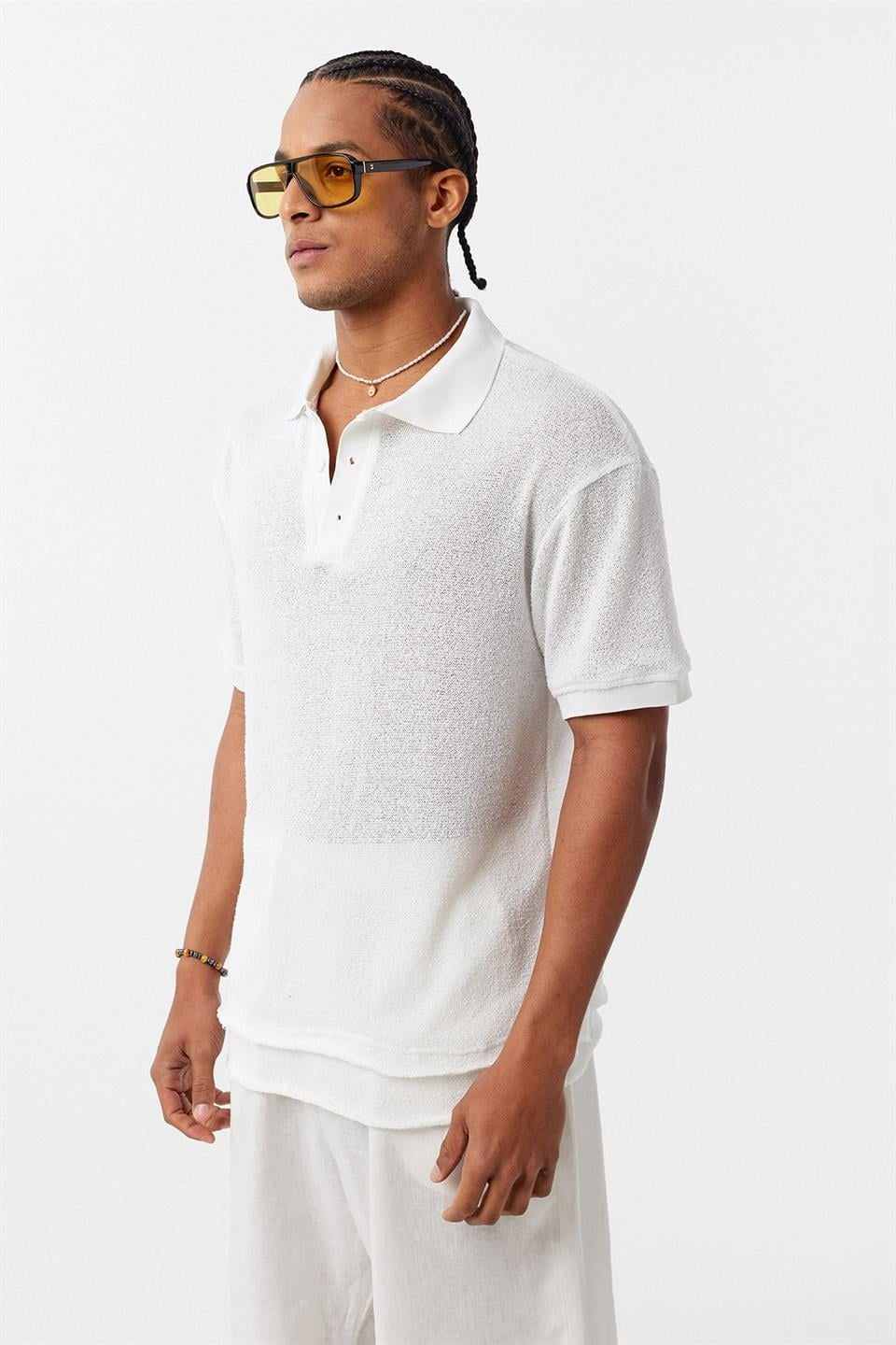 Oversized Polo-Neck Knit T-Shirt