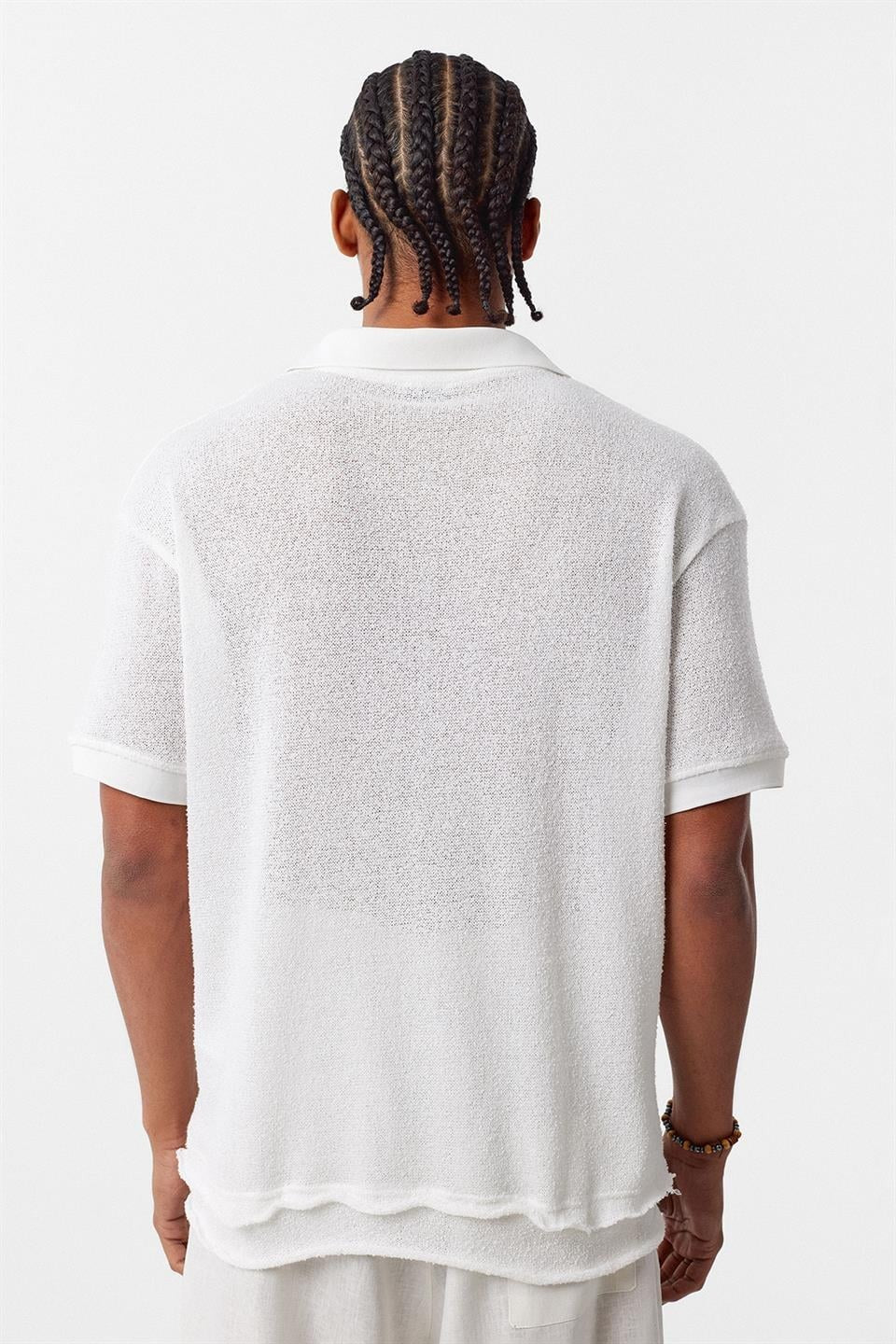 Oversized Polo-Neck Knit T-Shirt
