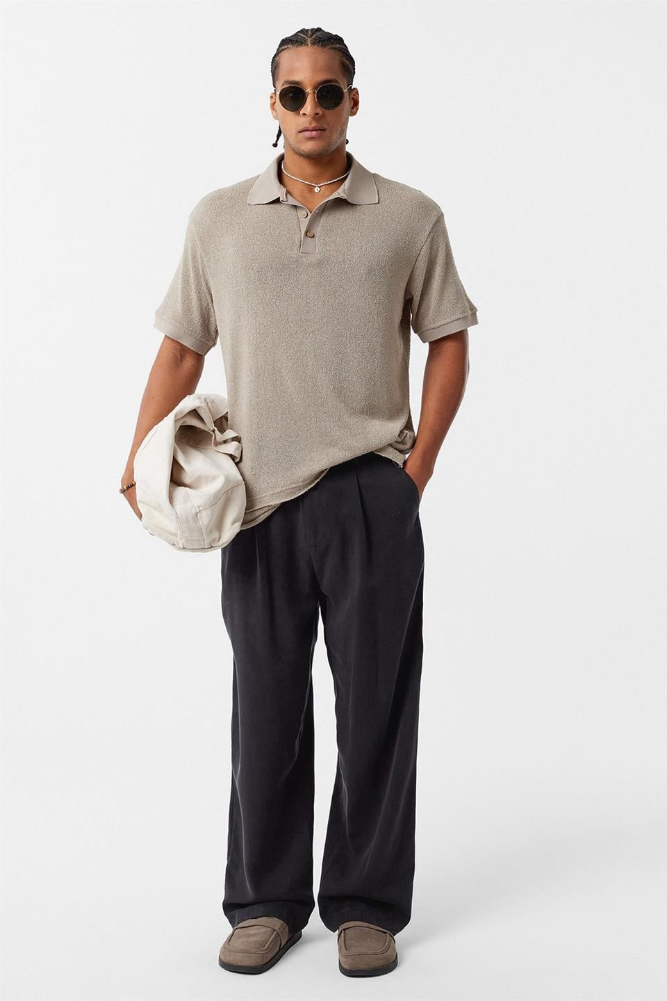 Oversized Polo-Neck Knit T-Shirt