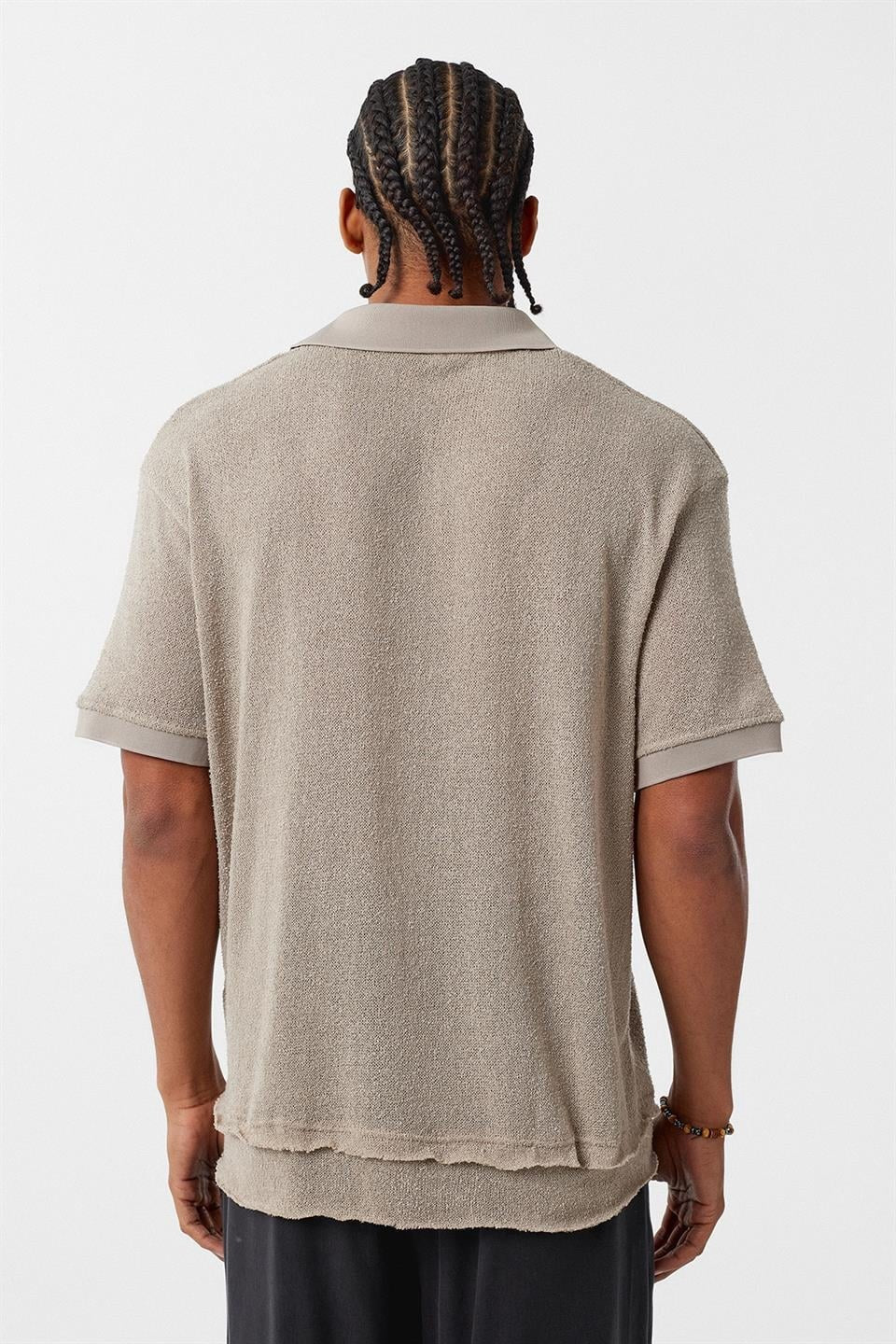 Oversized Polo-Neck Knit T-Shirt