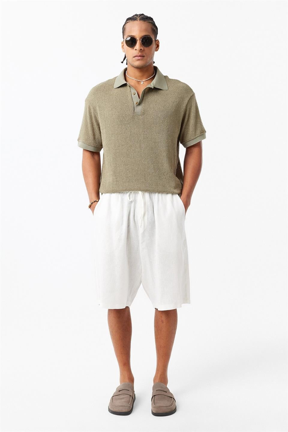 Oversized Polo-Neck Knit T-Shirt