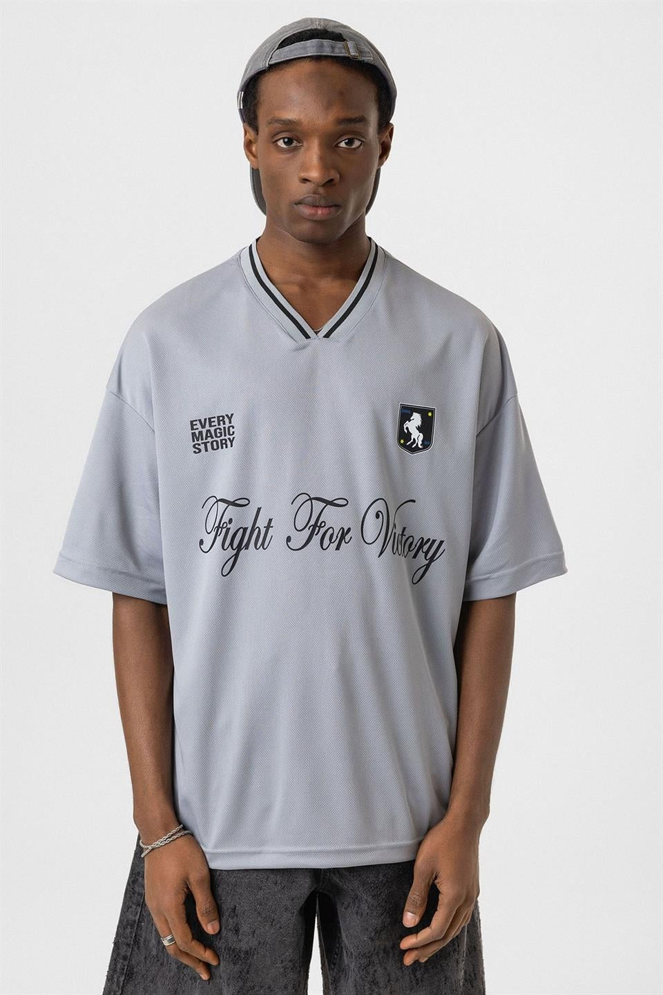 Oversized Printed Jersey T-Shirt, Gray