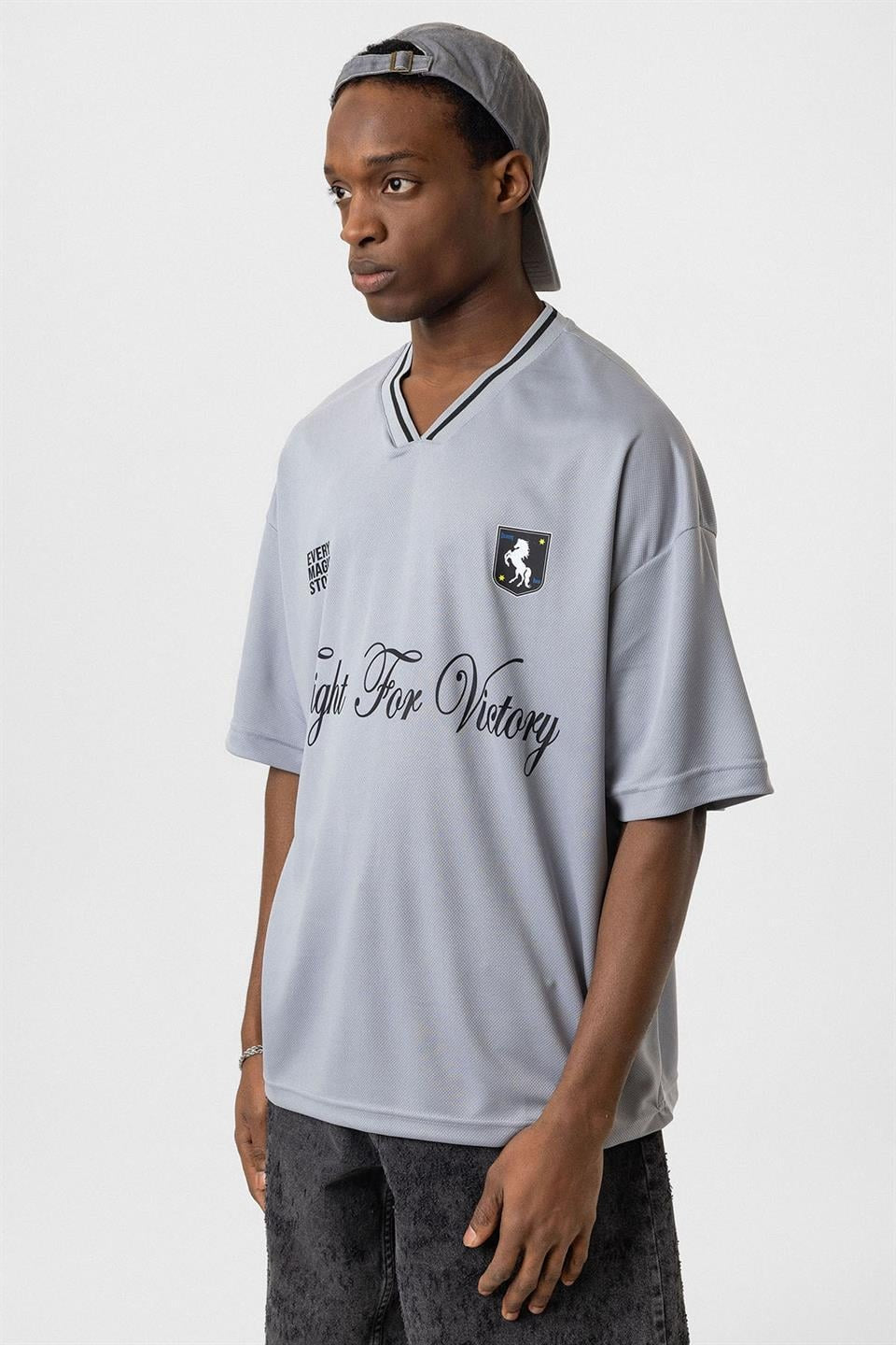 Oversized Printed Jersey T-Shirt, Gray