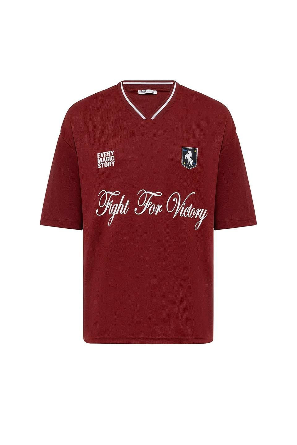 Printed Oversized Jersey T-Shirt, Burgundy