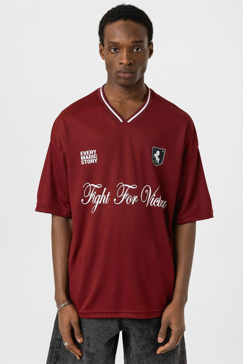Printed Oversized Jersey T-Shirt, Burgundy