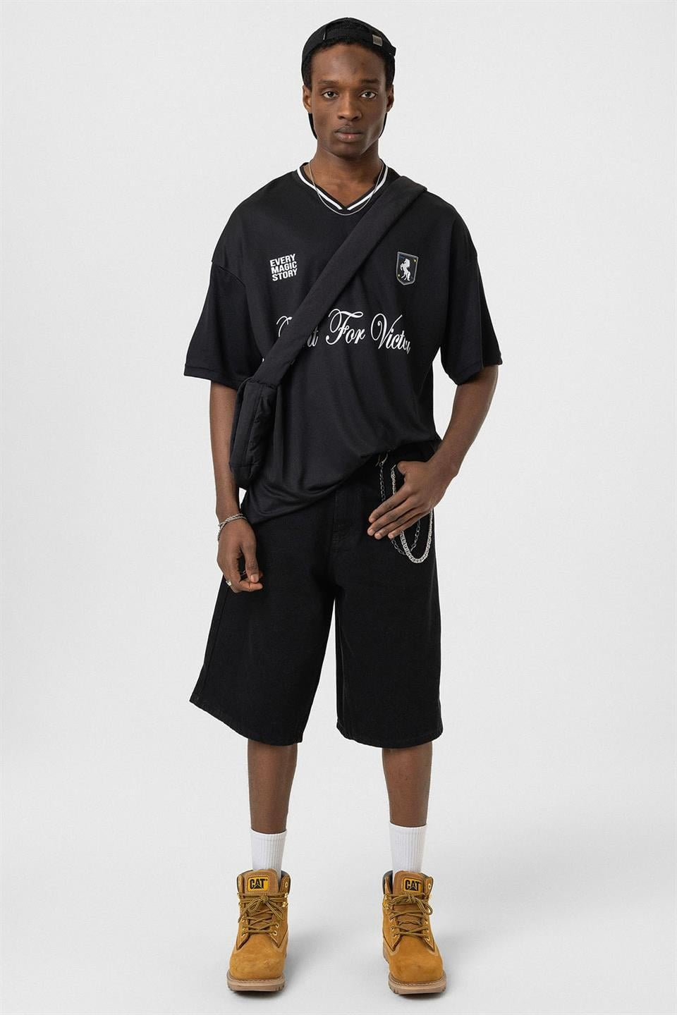 Oversized Printed Jersey T-Shirt, Black