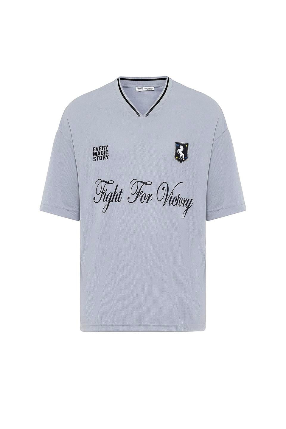 Oversized Printed Jersey T-Shirt, Gray