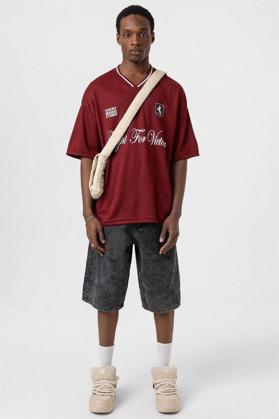 Printed Oversized Jersey T-Shirt, Burgundy
