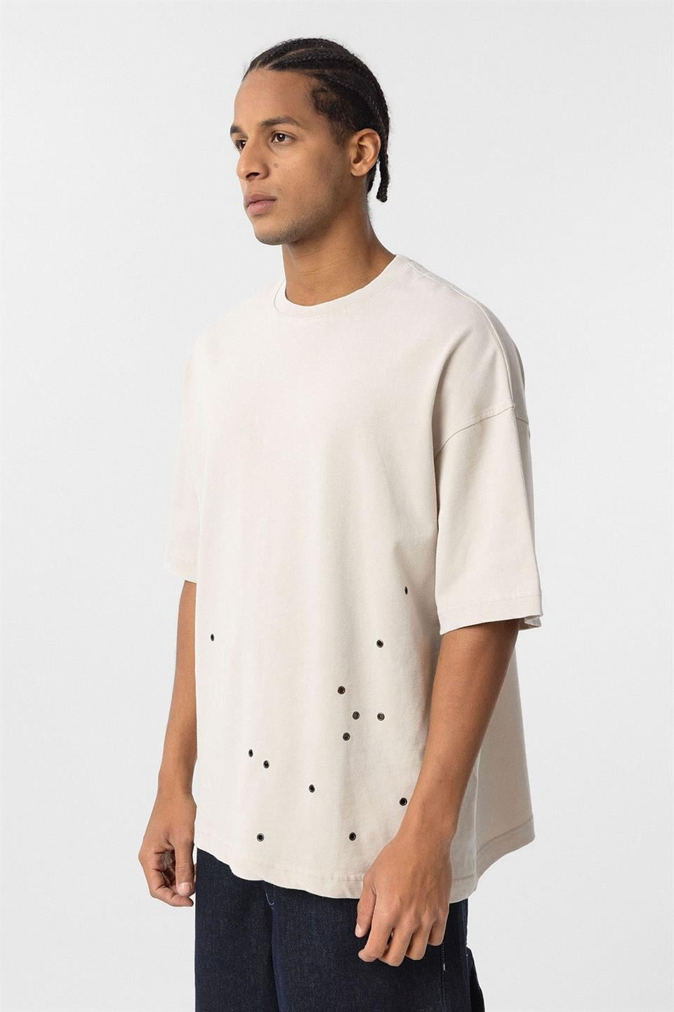 Oversized T-Shirt with Metal Accents and a Washed Look