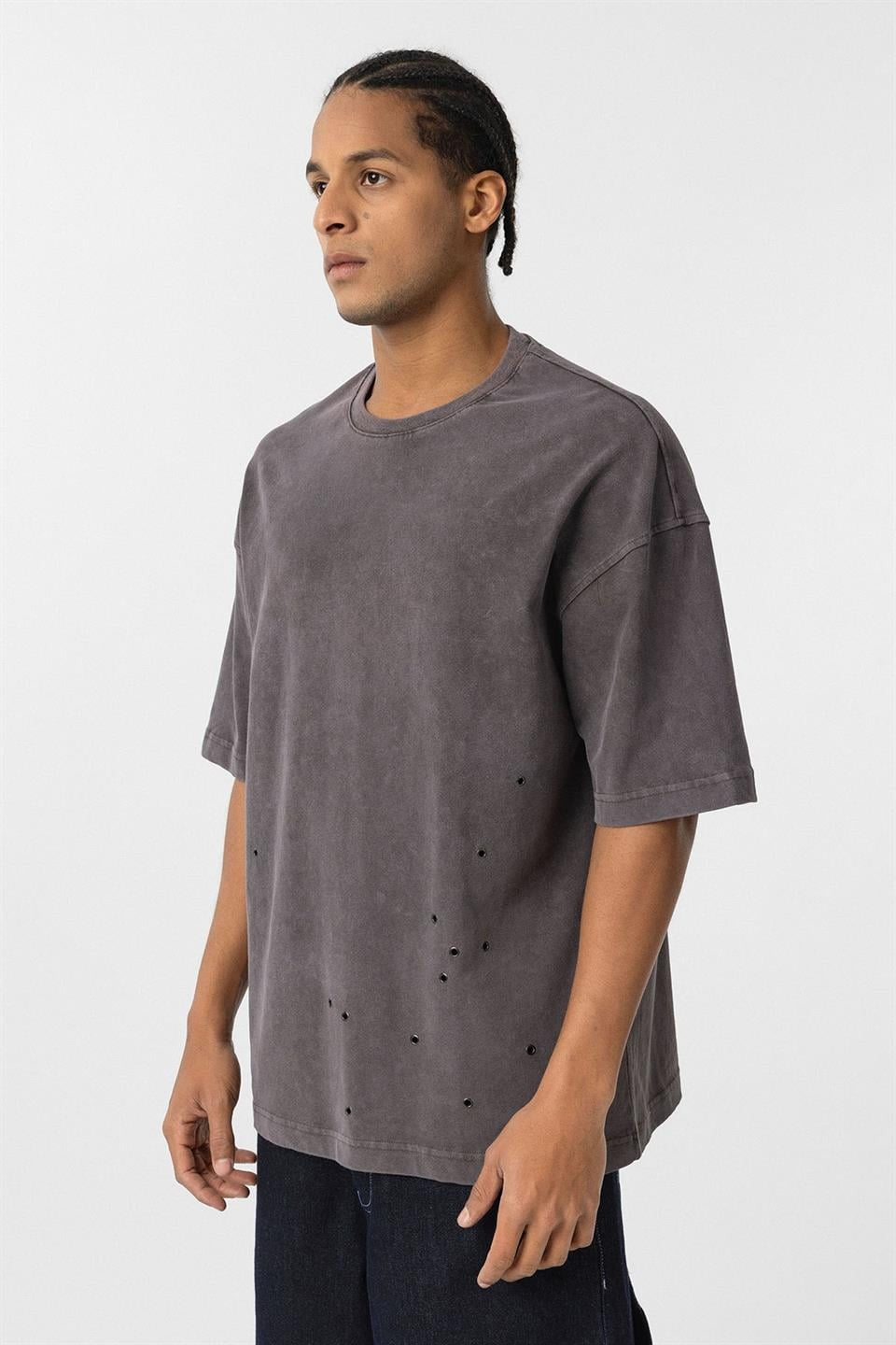 Oversized T-Shirt with Metal Accents and a Washed Look