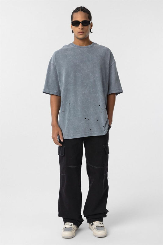 Oversized T-Shirt with Metal Accents and a Washed Look