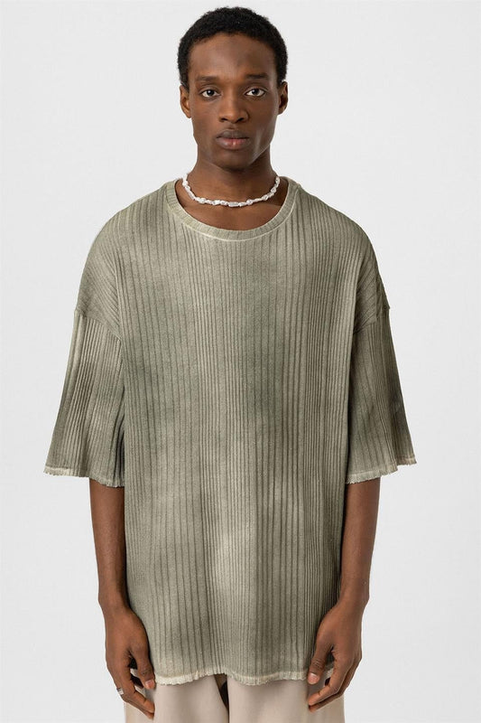 Oversized Washed Knit T-Shirt, Khaki