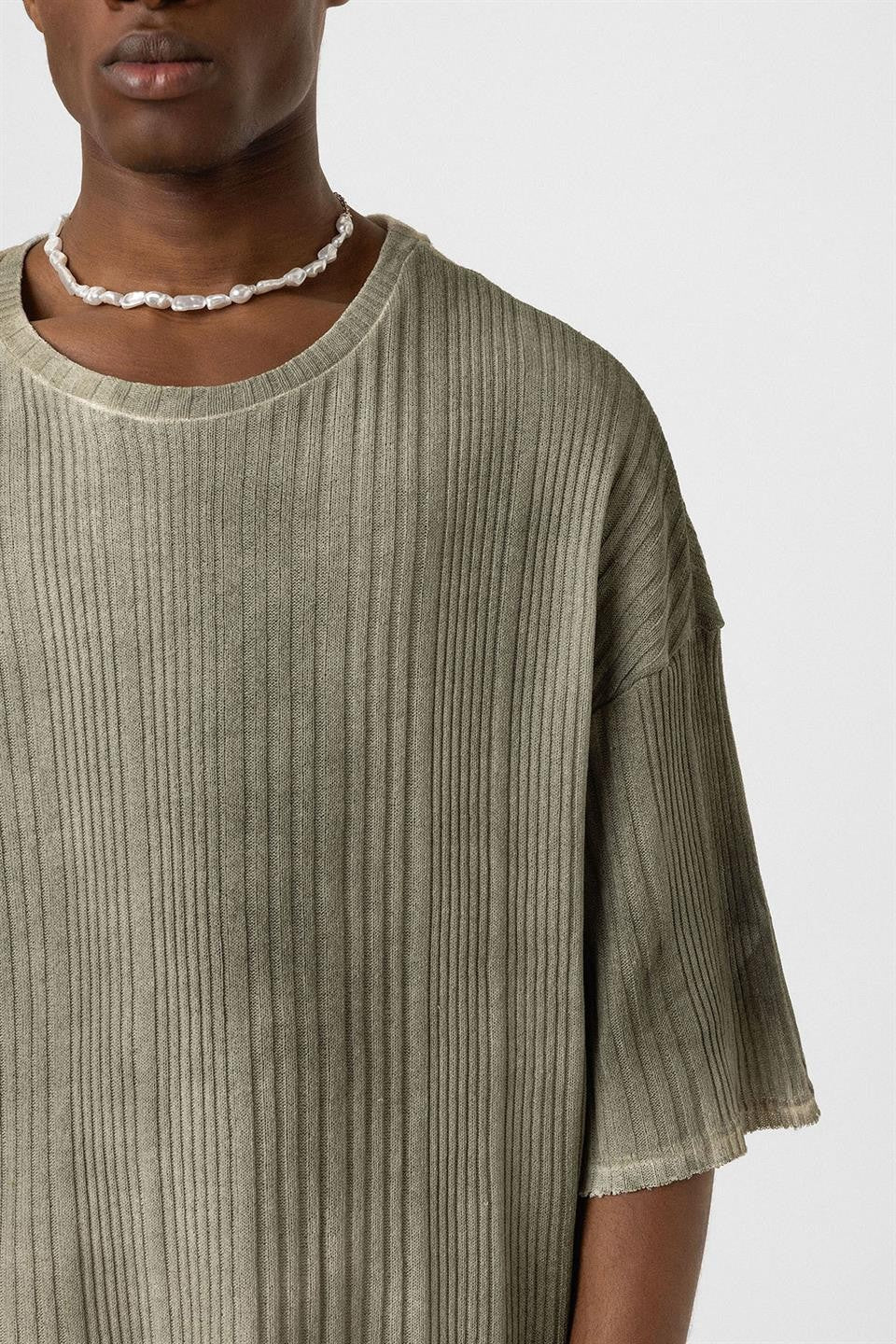 Oversized Washed Knit T-Shirt, Khaki