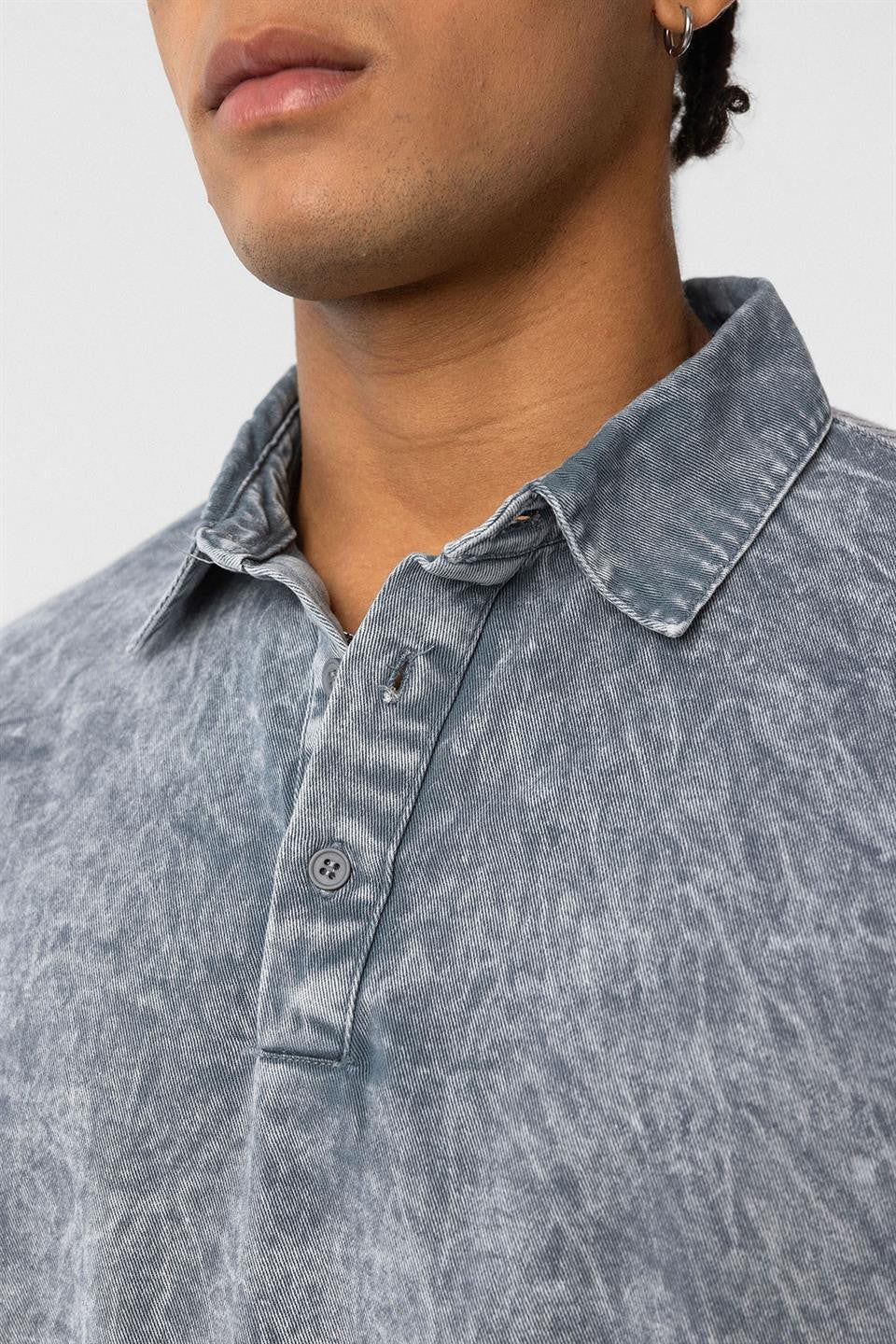 Pre-Washed Knit Oversized Polo-Neck T-Shirt