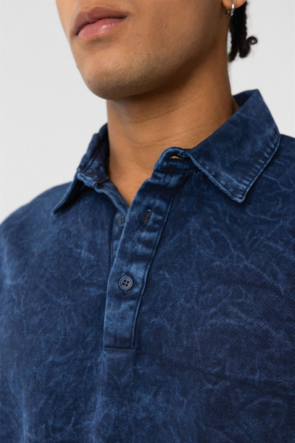 Pre-Washed Knit Oversized Polo Neck T-Shirt, Indigo