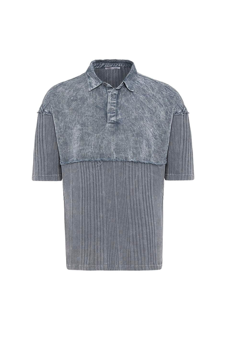 Pre-Washed Knit Oversized Polo-Neck T-Shirt