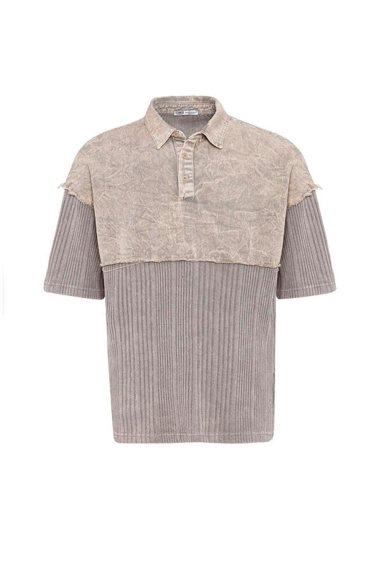 Pre-Washed Knit Oversized Polo-Neck T-Shirt