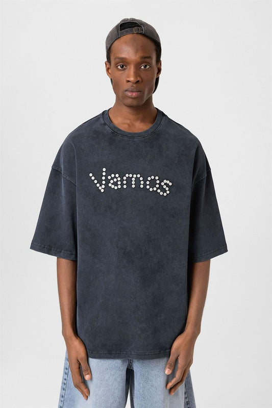 Oversized T-Shirt with Washed Button Details