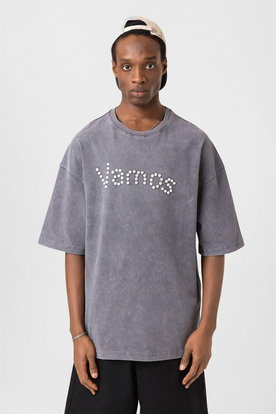 Oversized T-Shirt with Washed Button Details