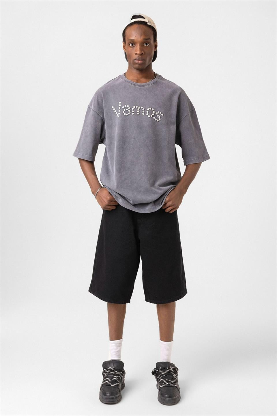 Oversized T-Shirt with Washed Button Details