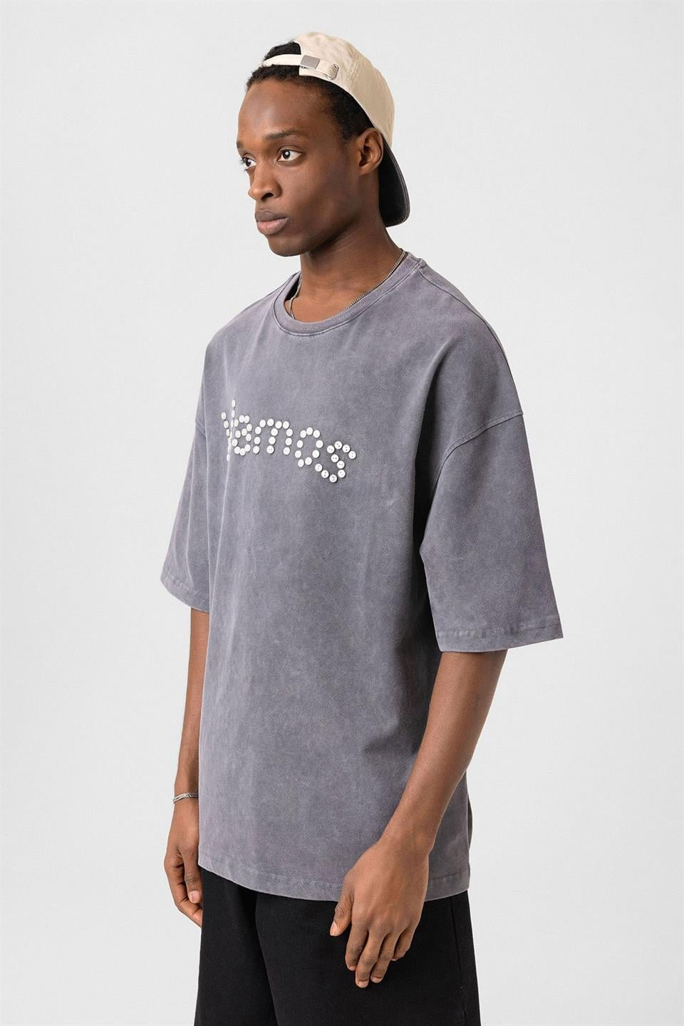 Oversized T-Shirt with Washed Button Details