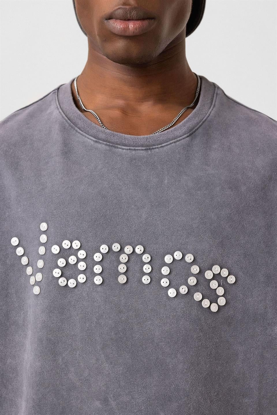 Oversized T-Shirt with Washed Button Details