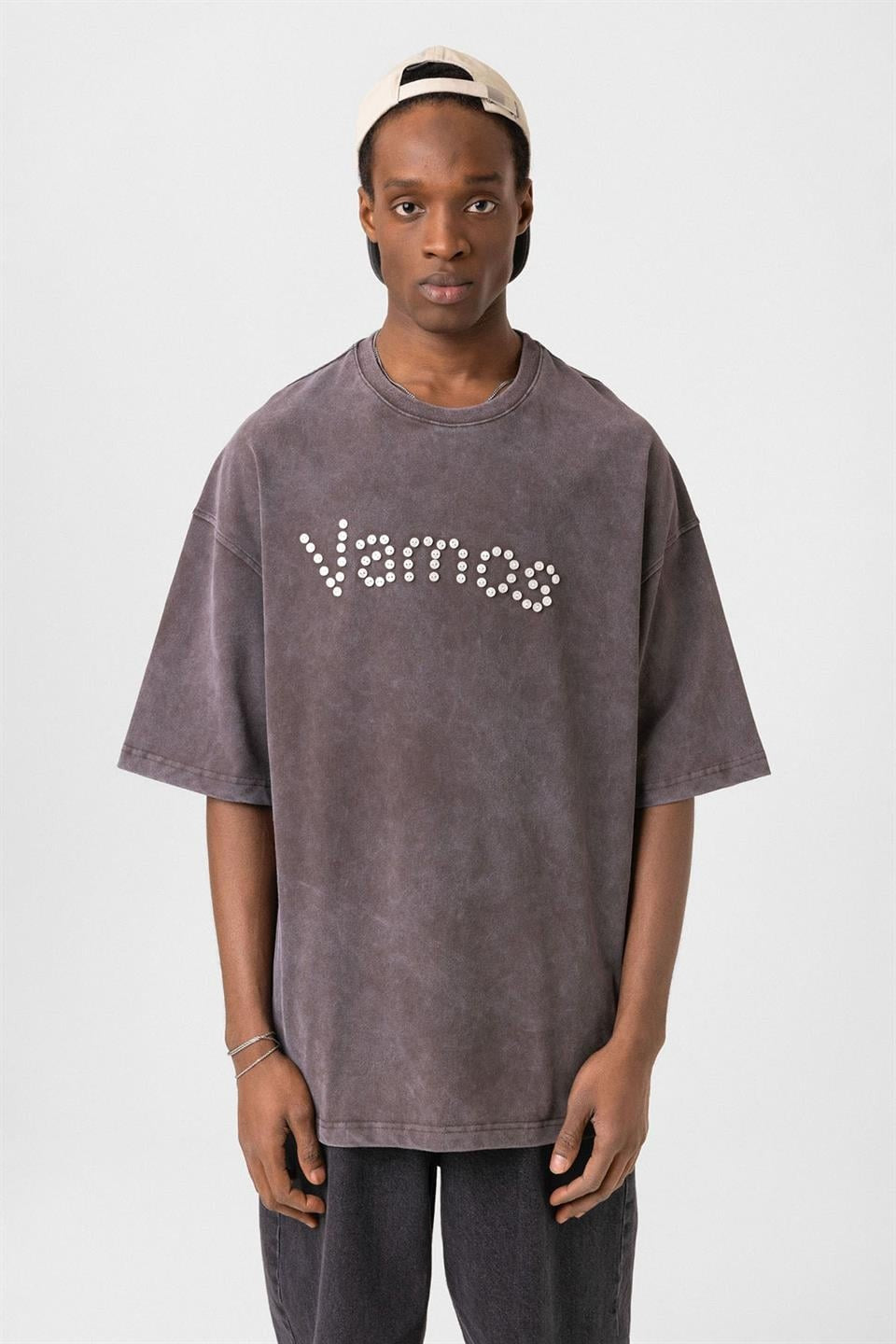 Oversized T-Shirt with Washed Button Details