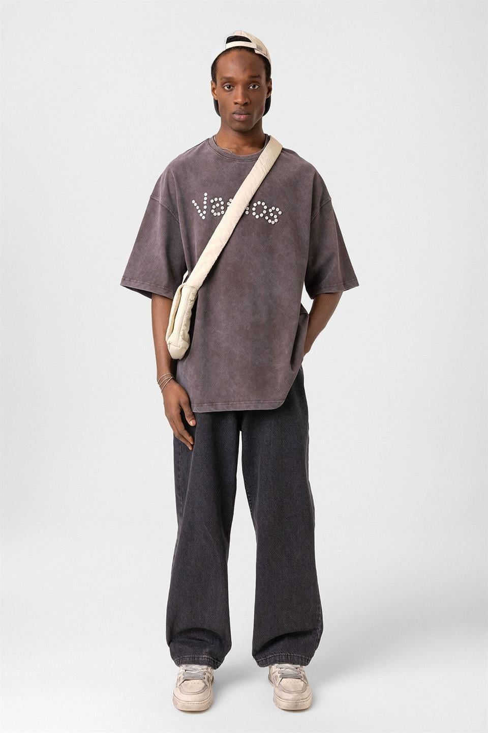 Oversized T-Shirt with Washed Button Details