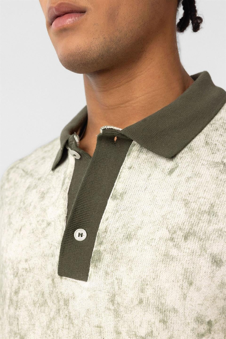 Pre-Washed Knit Oversized Polo-Neck T-Shirt